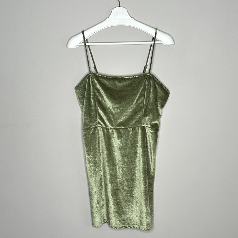 NWT Twik Green Crushed Velvet Lace Up Back Mini Dress